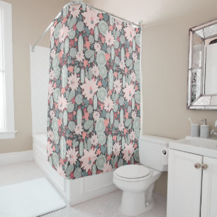 Succulent Plants And Cactus In Pink Mint Pattern