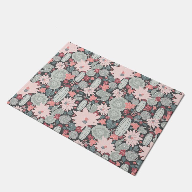 Succulent Plants And Cactus In Pink Mint Pattern Doormat (Angled)