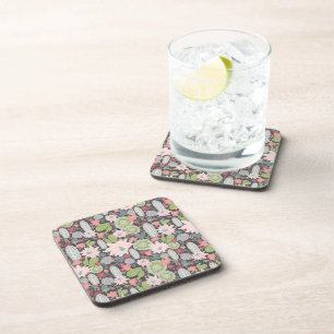 Succulent Plants And Cactus Pattern Coaster