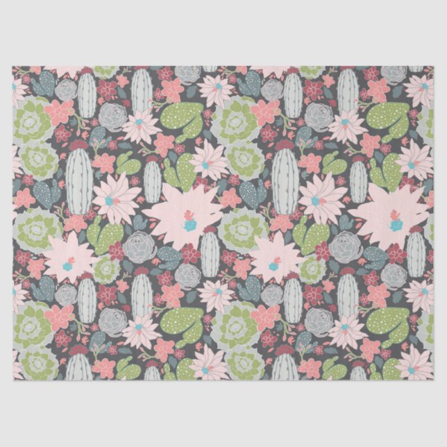 Succulent Plants And Cactus Pattern Tissue Paper (Front)