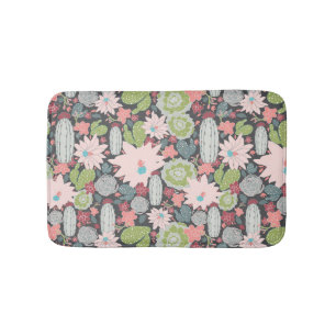Succulent Plants Cactus In Green Pink Pattern Bath Mat