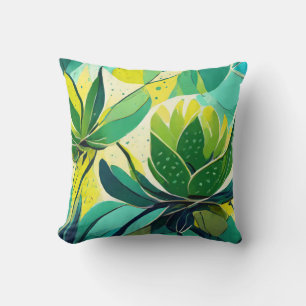 Succulent plants in green and yellow throw pillow