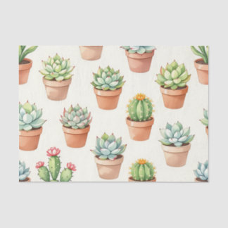 Succulent Plants Seamless Pattern Terracotta Pots Tissue Paper
