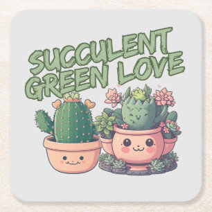 Succulent plants square paper coaster