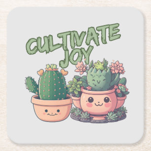 Succulent plants square paper coaster