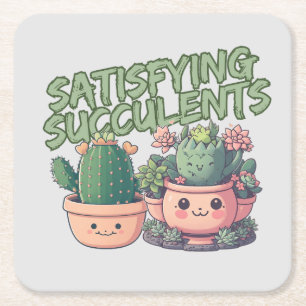 Succulent plants square paper coaster