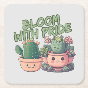 Succulent plants square paper coaster