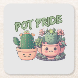 Succulent plants square paper coaster