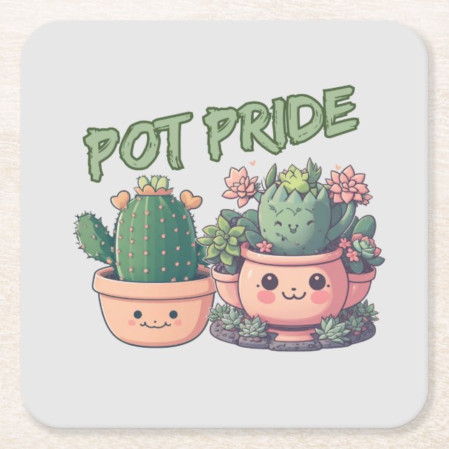 Succulent plants square paper coaster (Front)