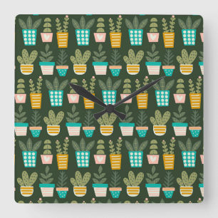 Succulent Plants Square Wall Clock