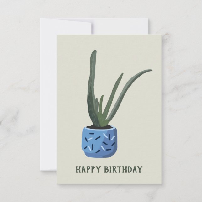 Succulent potted Cactus Happy Birthday Card (Front)