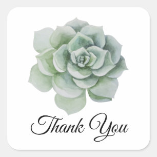 Succulent Sage Green Floral Boho Wedding Thank You Square Sticker
