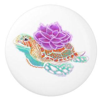Succulent Sea Turtle Spirit Animal Ceramic Knob