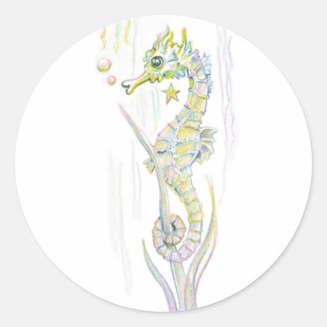 Succulent Seahorse Classic Round Sticker (Front)