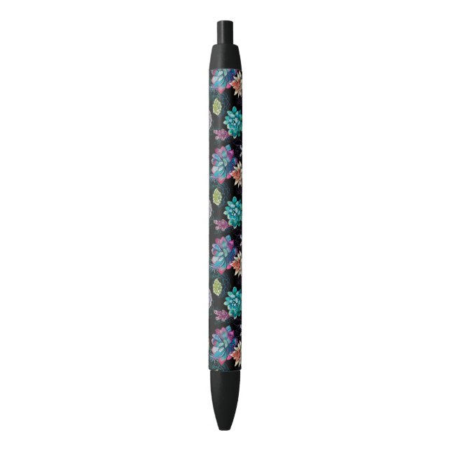 Succulent Seamless Pattern  Black Ink Pen (Front Vertical)