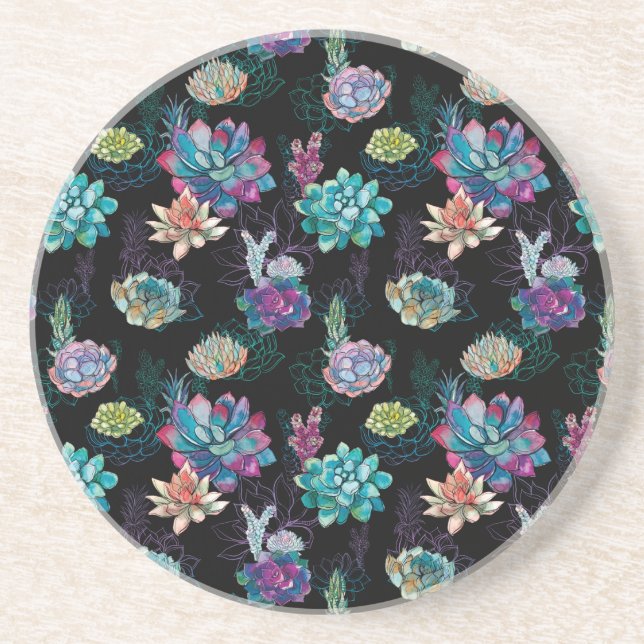 Succulent Seamless Pattern Coaster (Front)