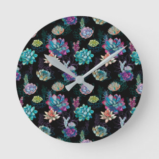 Succulent Seamless Pattern  Round Clock