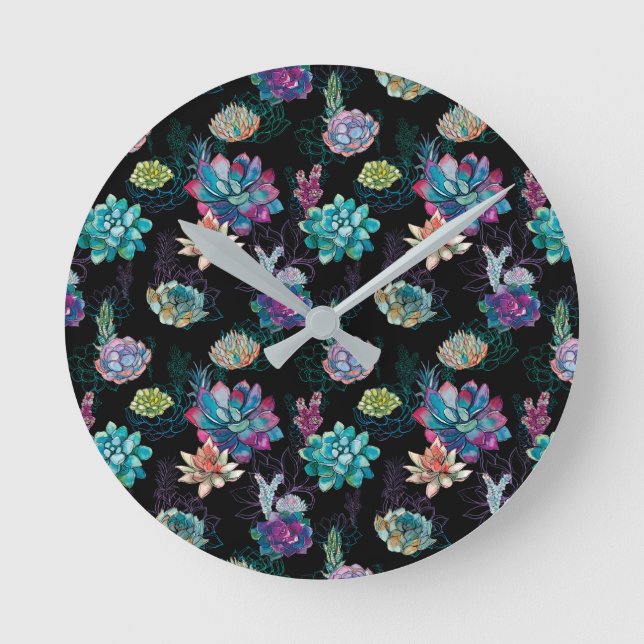 Succulent Seamless Pattern  Round Clock (Front)