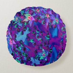 Succulent Sedum Flowers in Teal, Magenta and Blue Round Pillow