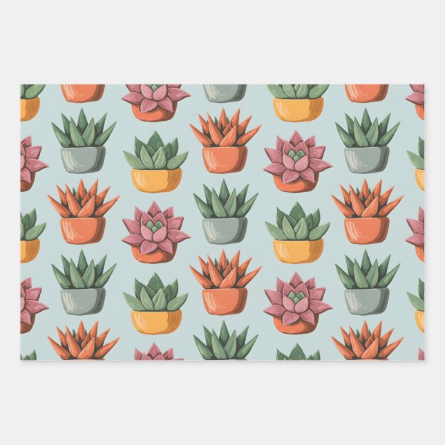 Succulent Serenity Wrapping Paper Sheet (Front)