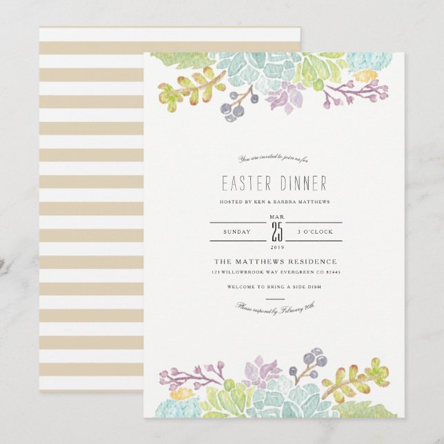 Succulent Spring Garden | Watercolor Easter Invitation (Front/Back)