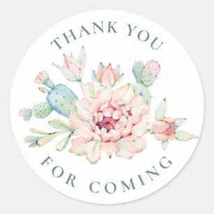 Succulent Thank You   Floral Cactus Baby Shower Classic Round Sticker