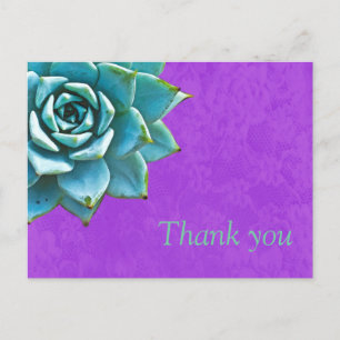 Succulent Thank You Watercolor Purple Lace Postcard