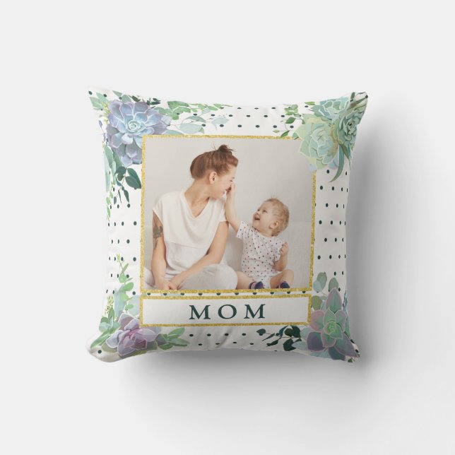 Succulent Theme Mom Photo Pillow (Front)