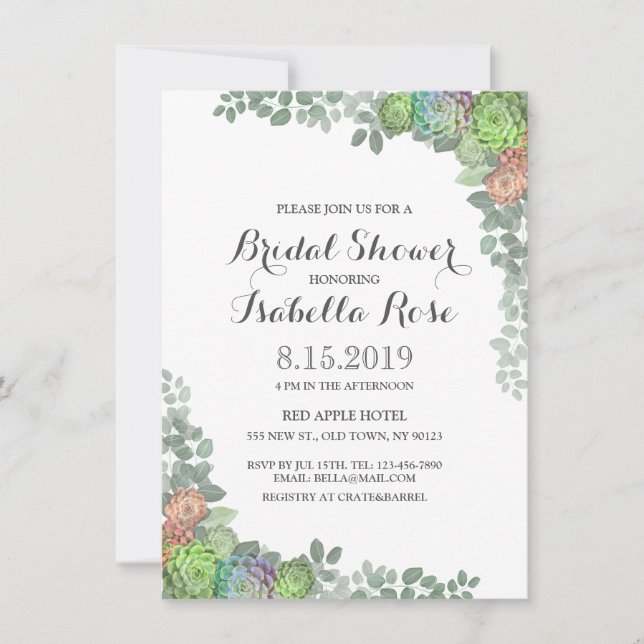 Succulent verdure Invitations de douche nuptiale (Devant)