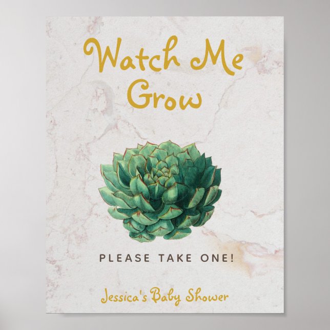 Succulent Watch Me Grow Baby Shower Botanical  Poster (Front)