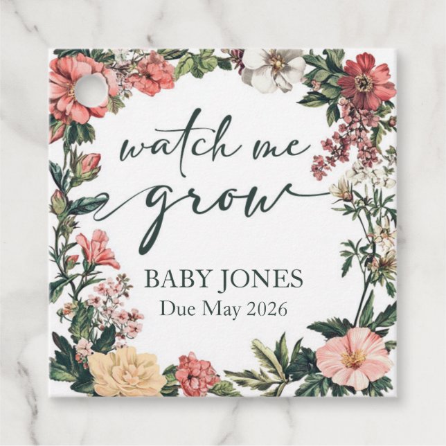 Succulent Watch Me Grow Baby Shower Favor Tag (Front)