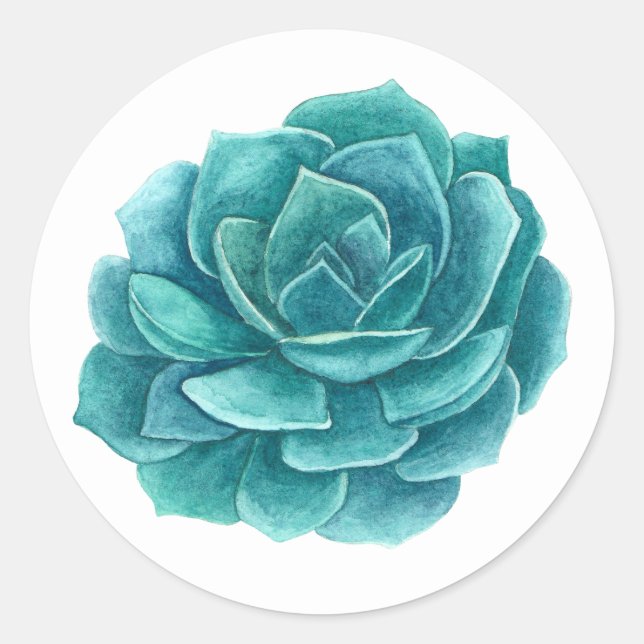 Succulent watercolor. Blue cactus. Cacti. Botanic Classic Round Sticker (Front)