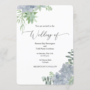 Succulent Watercolor Botanical Wedding Invitation. Invitation