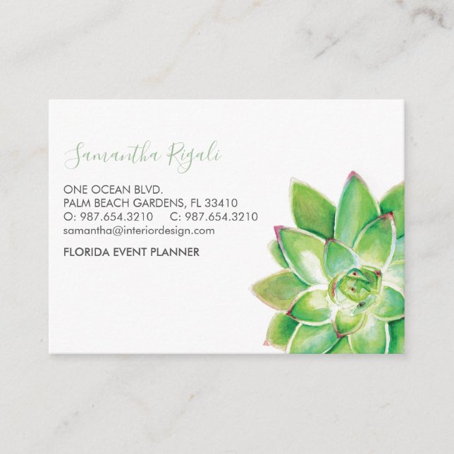 Succulent Watercolor Business Enclosure Card (Front)