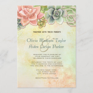 Succulent Watercolor Floral Wedding - option 2 Invitation