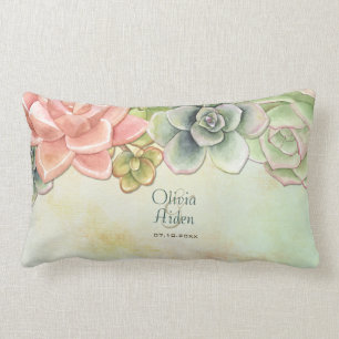 Succulent Watercolor Floral Wedding Pillow