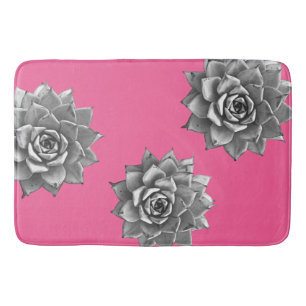 Succulent Watercolor Grey on Hot Pink Bath Mat