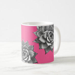 Succulent Watercolor Grey on Hot Pink Coffee Mug
