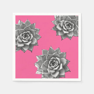Succulent Watercolor Grey on Hot Pink Napkin