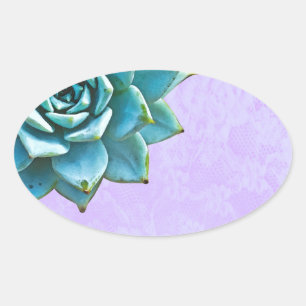 Succulent Watercolor Lavender Lace Oval Sticker