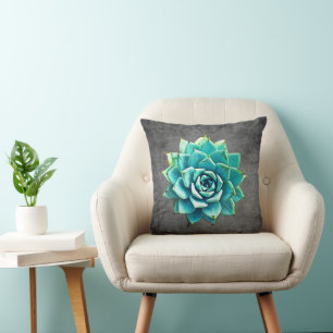 Succulent Watercolor on Grey Throw Pillow