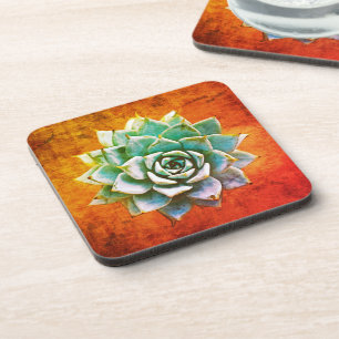 Succulent Watercolor on Orange Rust Coaster