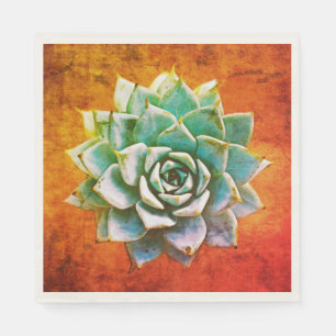 Succulent Watercolor on Orange Rust Napkin