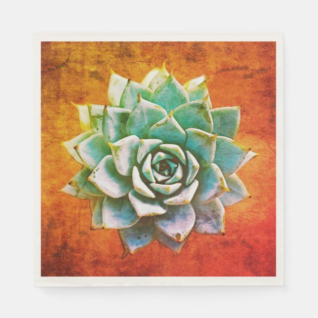Succulent Watercolor on Orange Rust Napkin (Front)