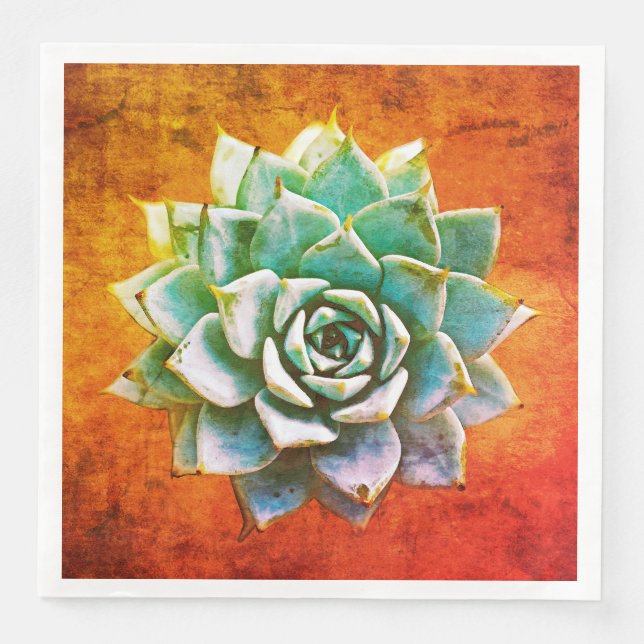 Succulent Watercolor on Orange Rust Napkin (Front)