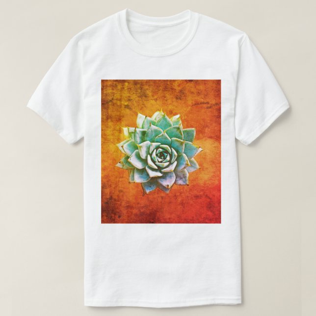 Succulent Watercolor on Orange Rust T-Shirt (Design Front)