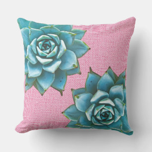 Succulent Watercolor on Pale Pink Outdoor Pillow