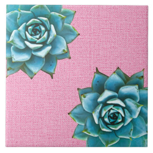 Succulent Watercolor on Pale Pink Tile