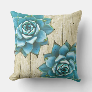 Succulent Watercolor on Shabby Wood Throw Pillow