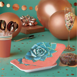 Succulent Watercolor Orange Lace Paper Plate